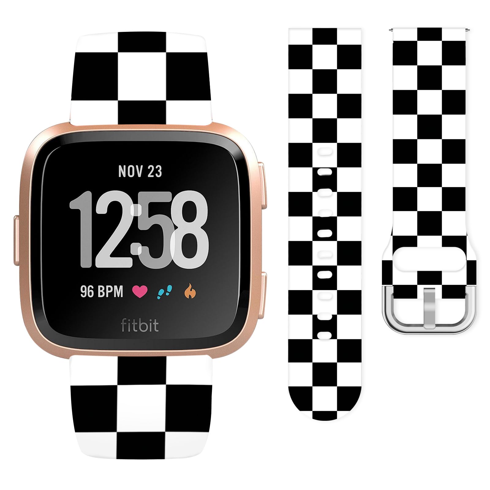 Vozehui Black Checkered Silicone Straps for Fitbit Versa/Versa 2/Versa Lite, Soft Unique Printing Technology, Waterproof Durable Adjustable Easy Install Comfortable Replacement Band for Women Men
