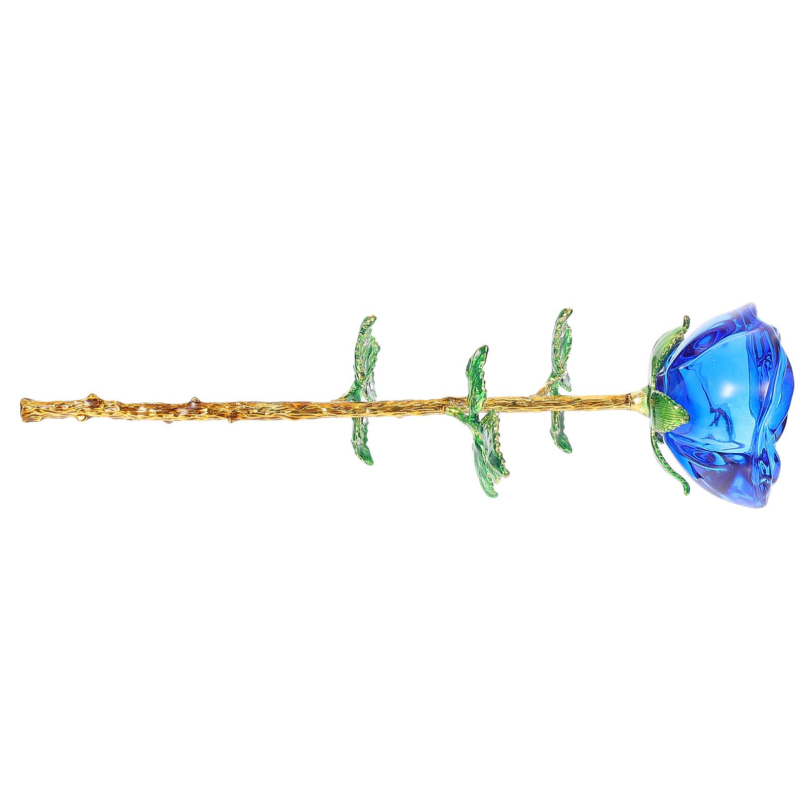 Rose artificielle en verre cristal feuille verte fleur bleue DOITOOL pour mariage