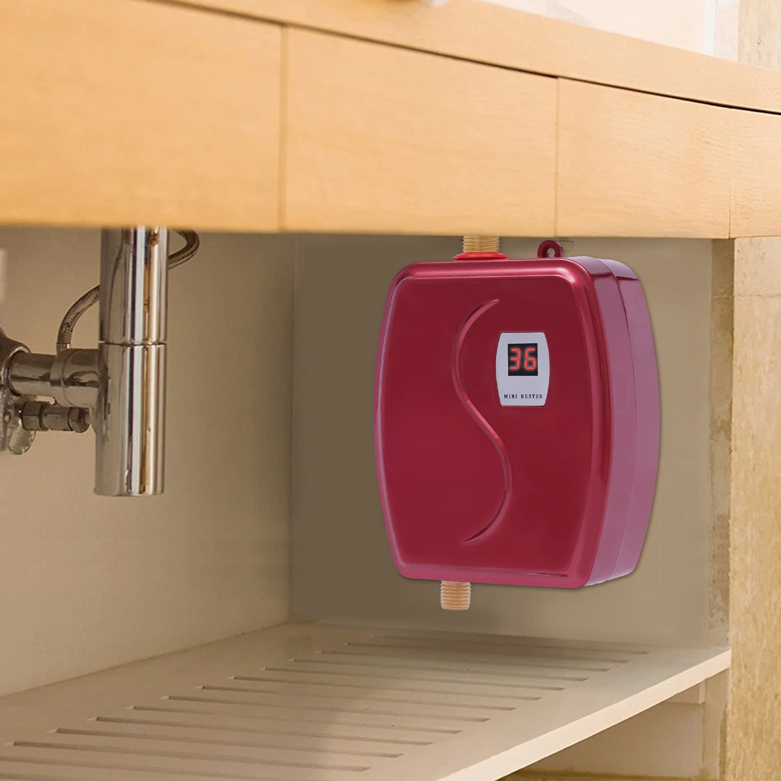 Elektrische mini-doorstroomboiler, kleine doorstroomboiler, met led- temperatuurweergave, doorstroomboiler voor keuken, 220 V, elektrische doorstroomboiler, 3 kW