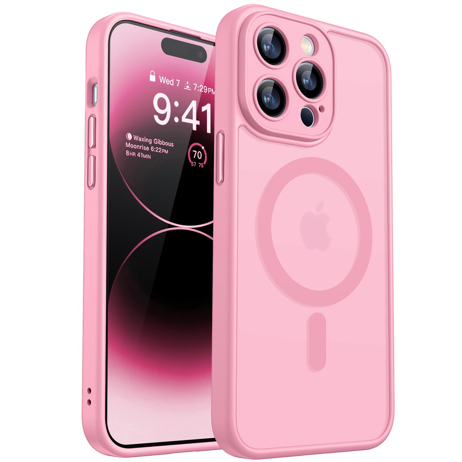 CANSHN Cover Magnetica per iPhone 14 Pro Max(6,7 Pollici), Compatibile con MagSafe, [Protezione Completa Della Fotocamera], Custodia Traslucida Opaca Protettiva Sottile Antiurto,Rosa