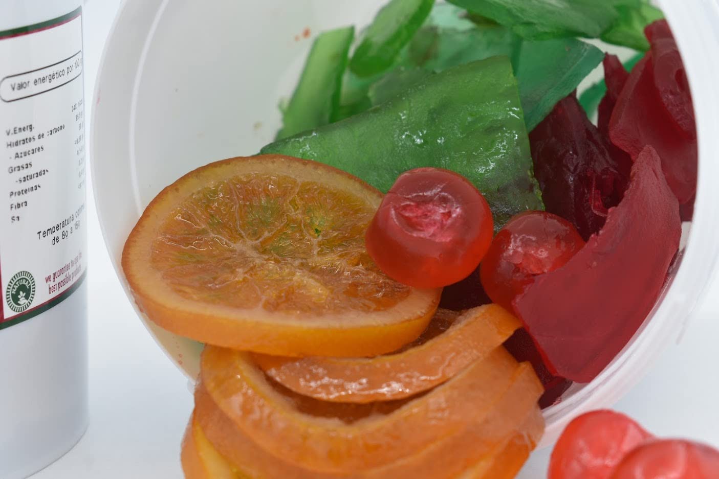 Fruta Confitada Surtida 500g - Calabaza Verde, Calabaza Roja, Disco Naranja y Cerezas