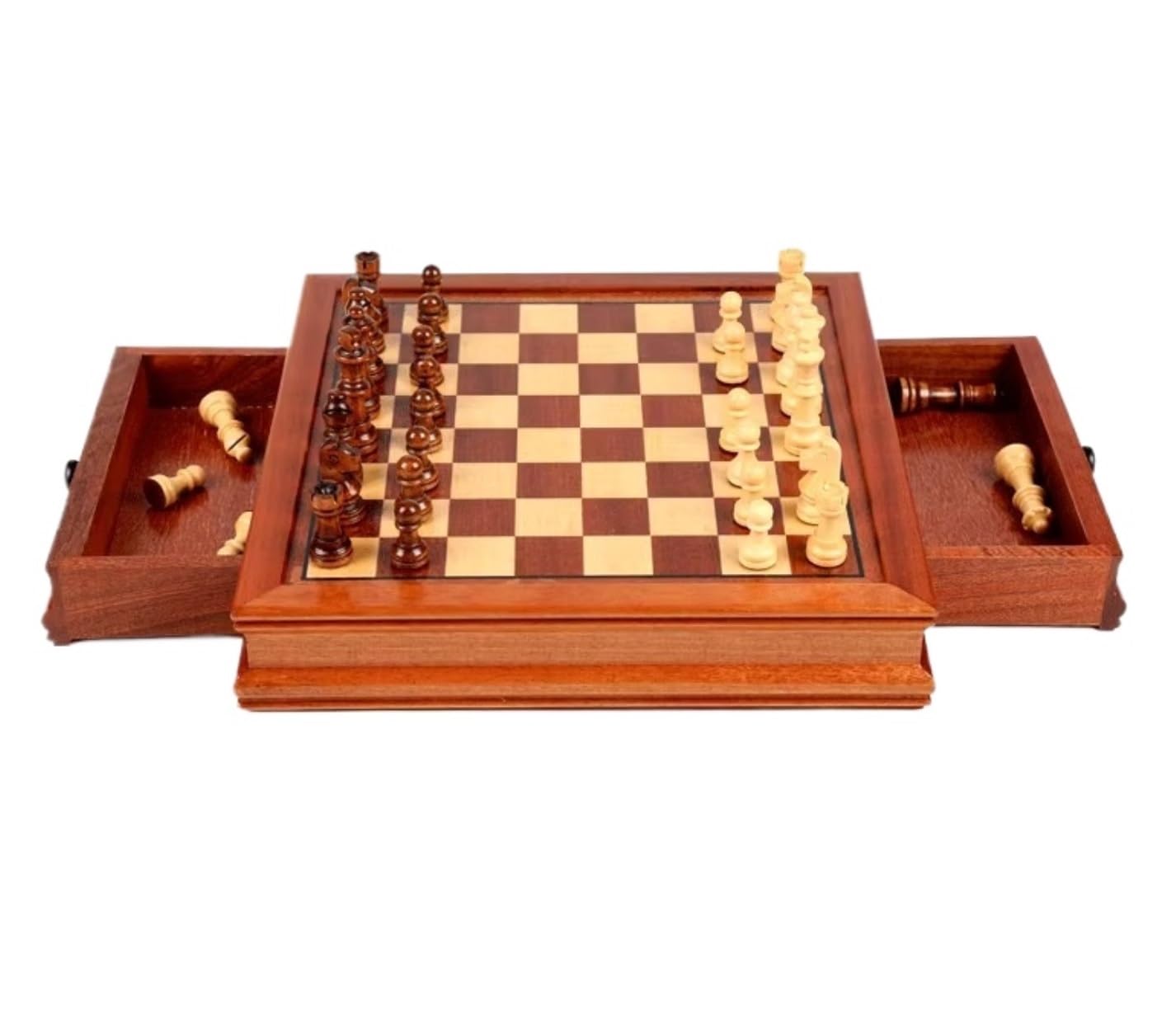 Zestaw Szachowy Szachy Z Litego Drewna Podwójną Szufladą Magnetyczne Ręcznie Robione Elementy Szachownica Wielofunkcyjna Dla Dorosłych Gra(41 * 41cm)