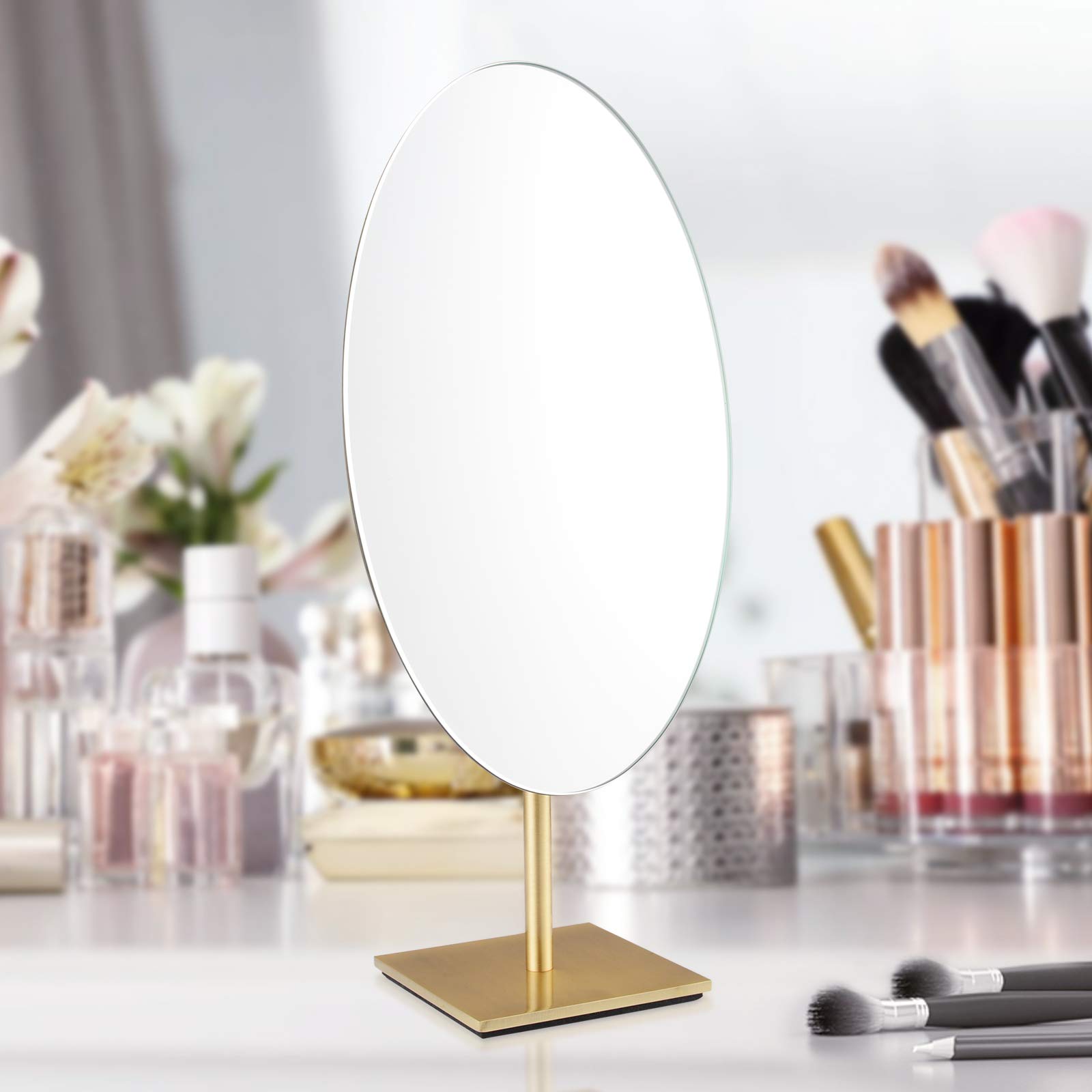 Nicesail Specchio Trucco Vintage da Tavolo Ovale Specchio di Alta Gamma Oro | bella ed elegante,massiven standfuß,rotazione a 360°,specchio unilaterale,per bagni,hotel,gioiellerie,specchio in ottone