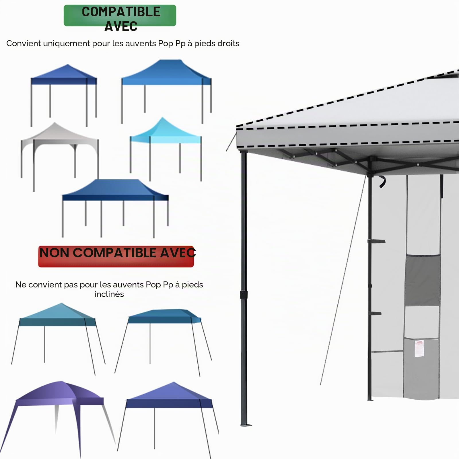 KAMPKEEPER Lot de 2 Parois Latérales 183 x 305 cm pour Tonnelle Pliante, Polyester 210D Imperméable UV 99%, avec 4 Poches, Montage Rapide, Compatible Barnum Pop Up à Pieds Droits