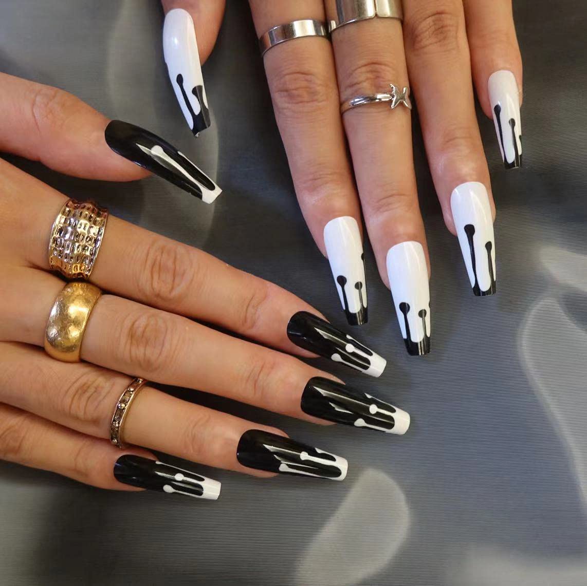 Amazon.com: BABALAL Coffin Press on Nails Medium Fake Nails with Nail Glue  Matte Glue on Nails 24pcs Ballerina Acrylic Nails with Brown Rhombus Designs  Full Cover False Nails : Beauty & Personal