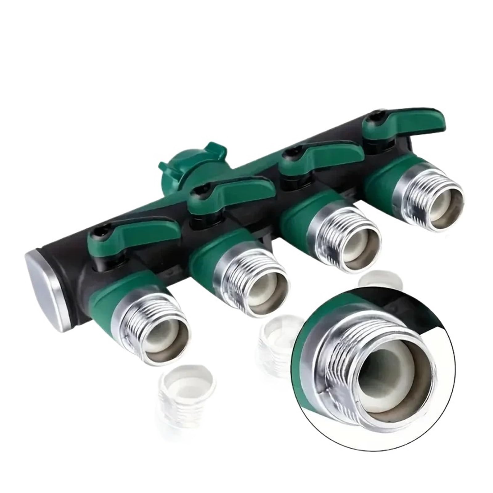 Conector de manguera 4 vías y 2 mangueras, adaptador grifo agua for jardín, válvula cierre Compatible con el hogar, estándar EE. UU., 3/4"(American 4 WAY)