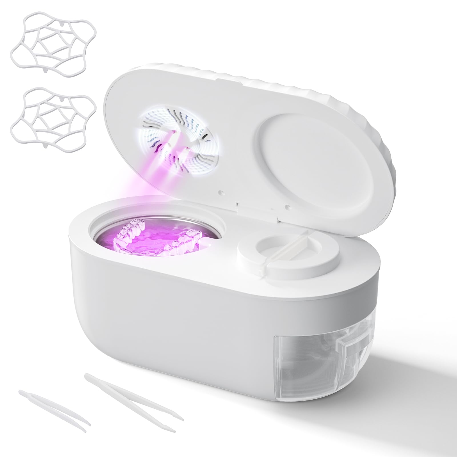 Photo 1 of (used, untested) Ultrasonic Denture Cleaner with Automatic Clean, Drain & Dry, 45kHz Retainer and Night Guard Cleaning Machine with Built-in Drainage Chamber, Low-Noise Design for Aligners, Braces & Dental Appliances