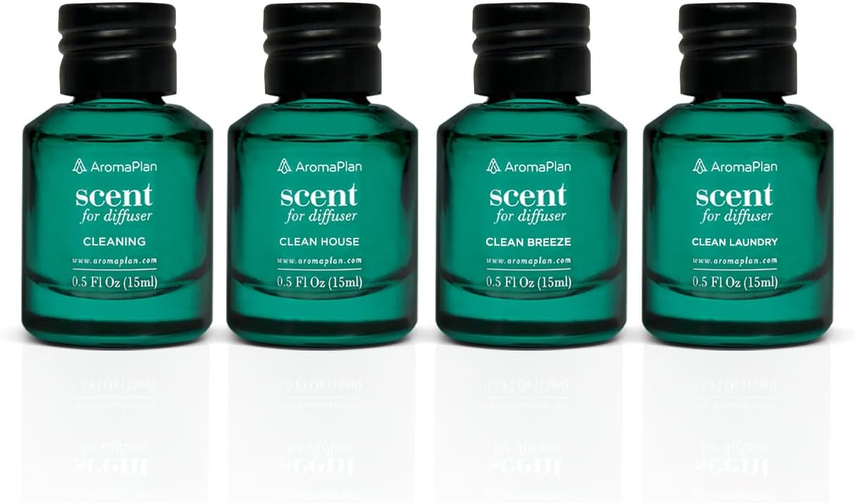 Aromaplan Hotel Scent Diffuser Oil Set (Cleaning, Clean House,Clean Breeze, Clean Laundry)- Hotel Fragrance Oil in Dropper Bottle-Hotel Essential Oil Fragrance, USA Made(4-Pack, 15 ml/0.5Fl.oz Each)