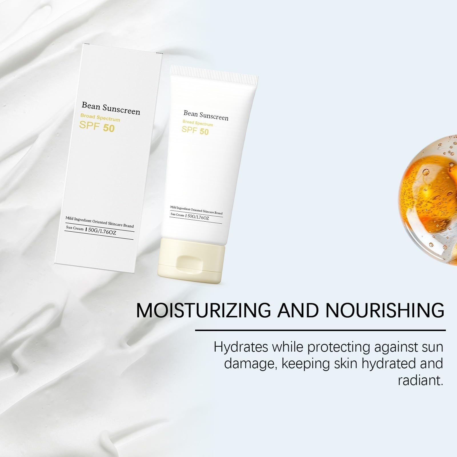 Crème solaire SPF50 visage,protection UV large spectre sans blanc, légère, collagène, niacinamide, acide hyaluronique, non gras quotidien, tous types peau