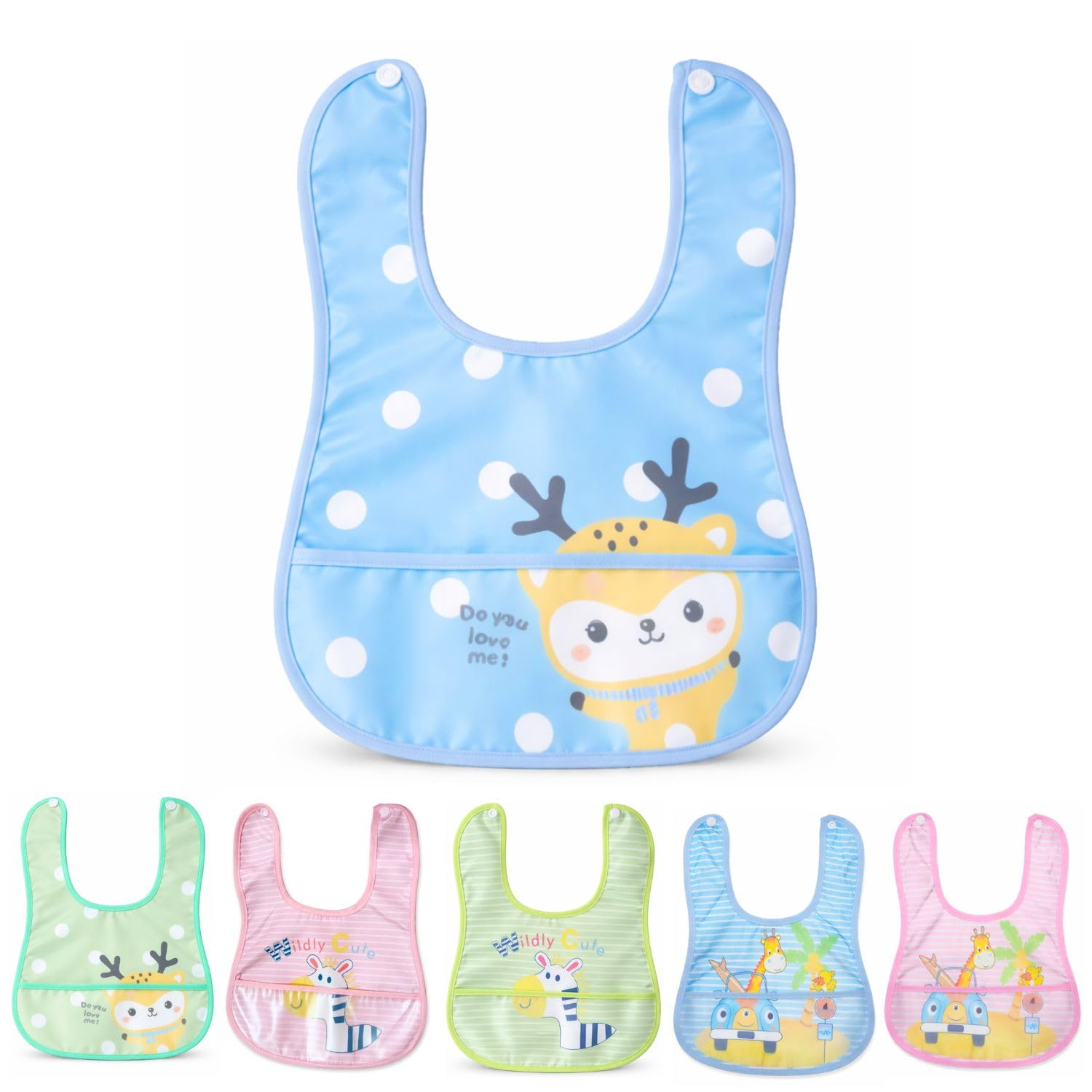 Babies Soft Button bib for Feeding, Crumb Catcher- (PACK OF 6)-image-7