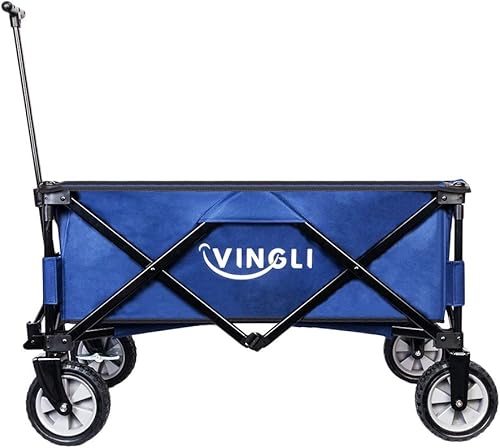 VINGLI Carro plegable portátil, resistente carrito de compras plegable para deportes de jardín, marco de acero para playa, parque, camping, patio,