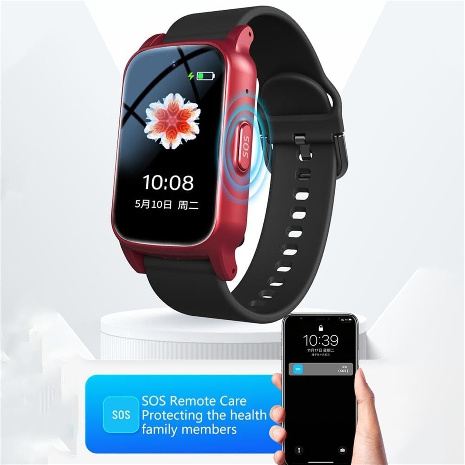 Mothdust Smartwatch Rilevamento Cadute per Anziani GPS Tracker Chiamata Video HD Impermeabile Cardiofrequenzimetro Pressione Promemoria Farmaci per Demenza Alzheimer Genitori