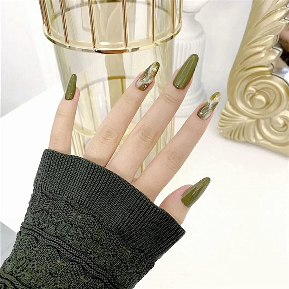 Premere sulle unghie Unghie finte Unghia Verde Sbocciante Tipo lungo 24 pezzi Dito artificiale Kit per unghie in acrilico Kit manicure per donne Unghie finte corte