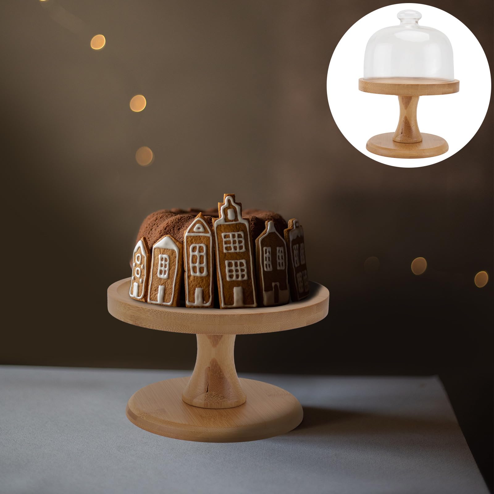 BESPORTBLE Présentoir à Gâteau en Bois et Verre Couvercle Élégant, Plateau Simple et Pratique, pour Présenter Desserts et Pièces Montées Lors D'événements