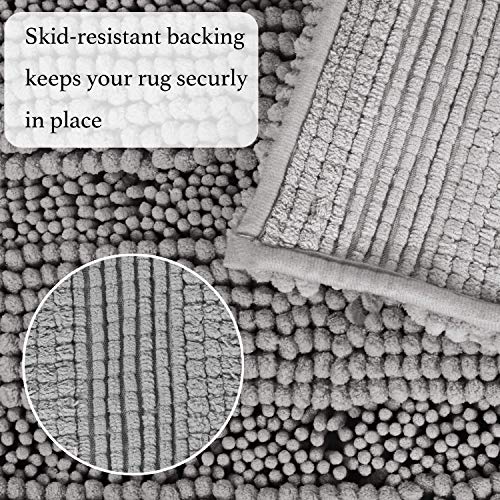 Flamingo P Bath Rug Ultra Thick And Soft Texture Bath Mat Chenille Plush Striped Floor Mats Hand Tufted Bath Rug With Non-Slip Backing Door Mat For Kitchen (Dove - 59" X 20") #TOP2