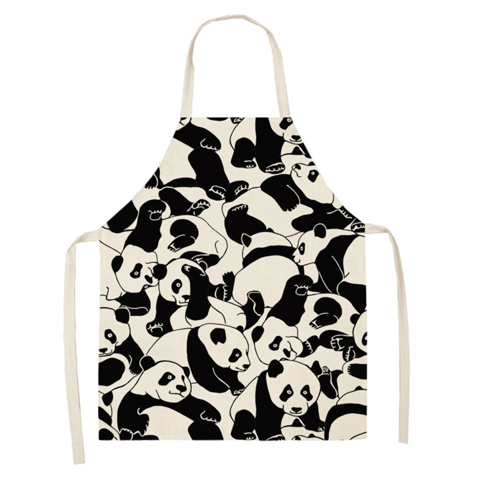 Generico Grembiule in lino Cartoon Panda, grembiule da cucina rosa unisex per cottura al forno e cucina