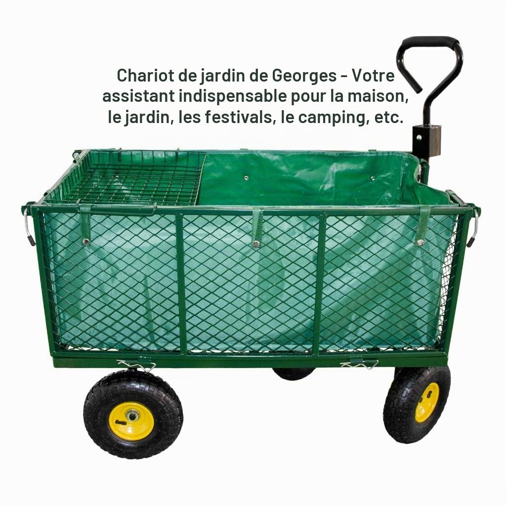 Georges Chariot de jardin, pour le transport, charge maximale : 550 kg, avec pneus pneumatiques et bâche intérieure amovible
