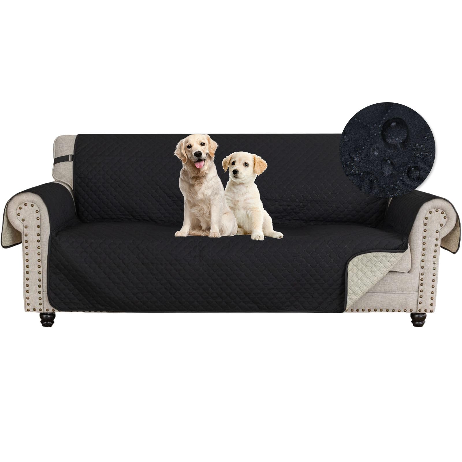 Ystyle Funda Cubre Sofa 3 Plazas - Impermeable Fundas Sofa Verano, Protector Sofa para Gatos Arañazo y Perros Mascotas, Fundas para Sofa Antideslizante Antimanchas Lavable, Negro