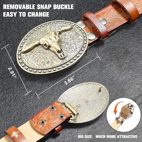 JIMJOY Men's Western Leather Belt Cowboy Belts for Men Big Engraved Buckle Belts4