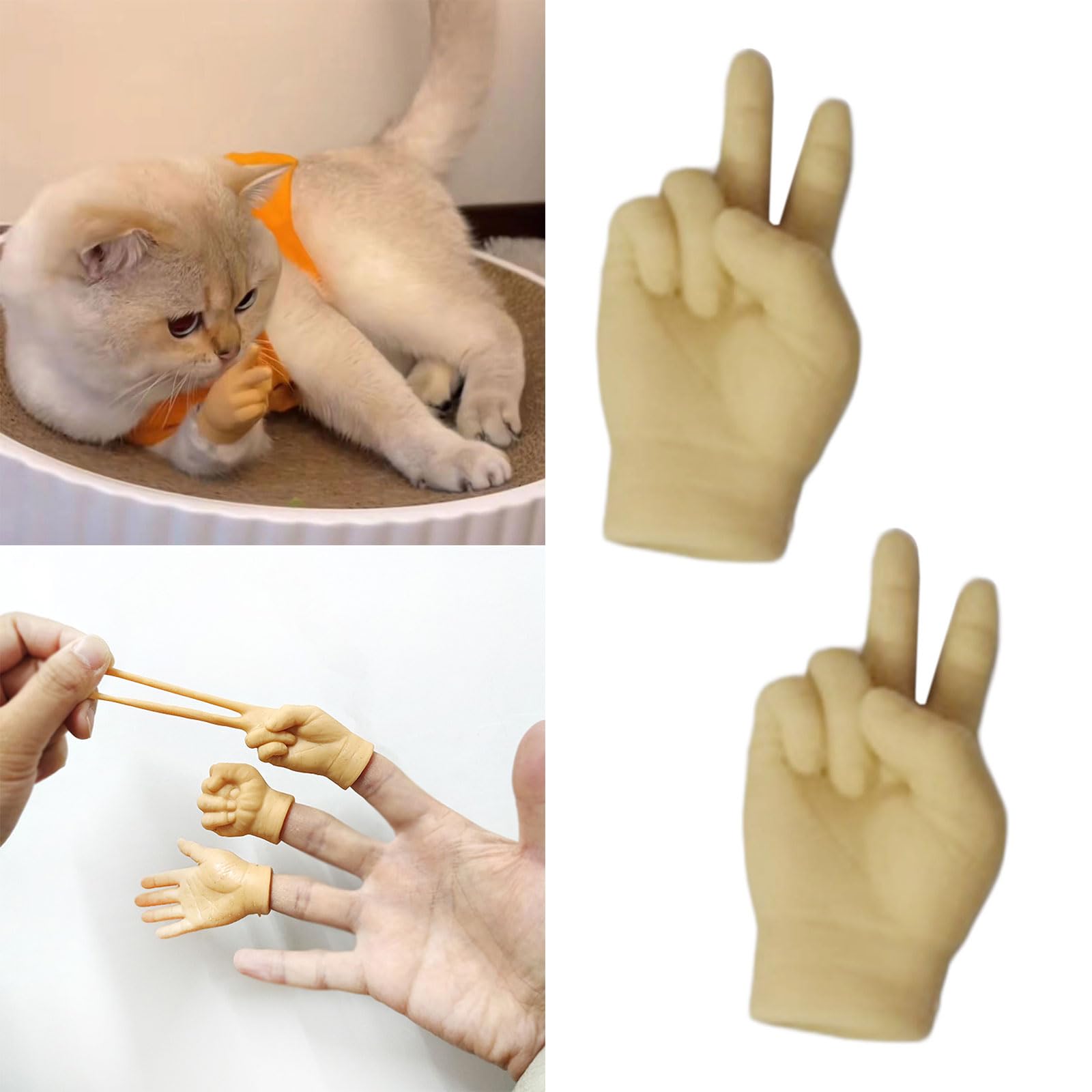 Aurgiarme 2 Pack Small Tiny Hand for Cats Finger Props Stroking Cats Photo Props Funny Toy for Cats