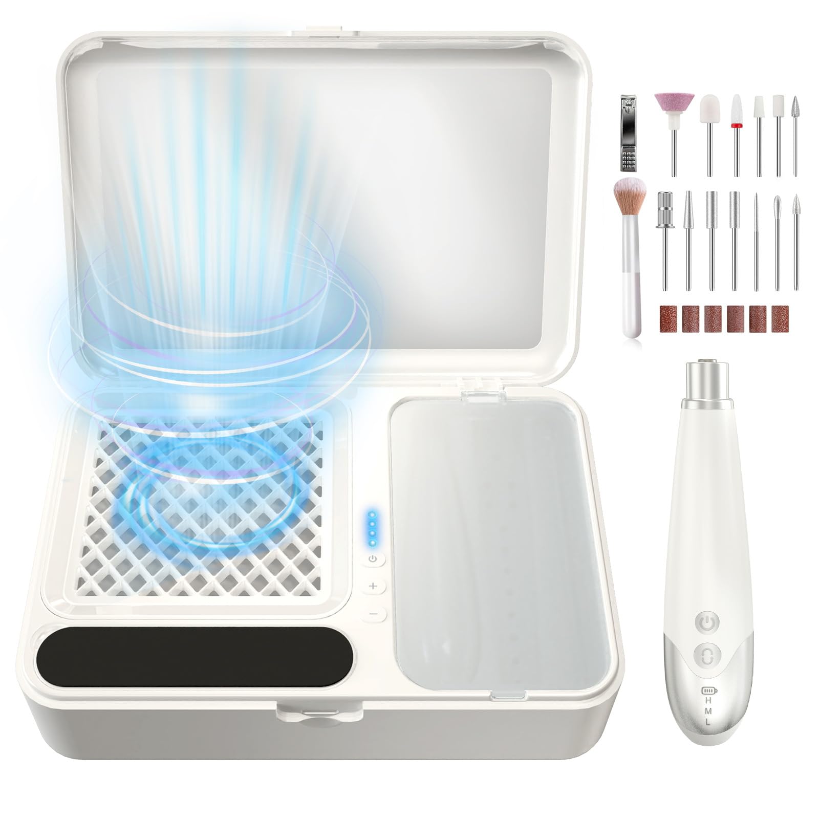 2 in1 Akku Nagelstaubsauger mit 16-teiligem Maniküre-Set, Kabellos, 4000mAh