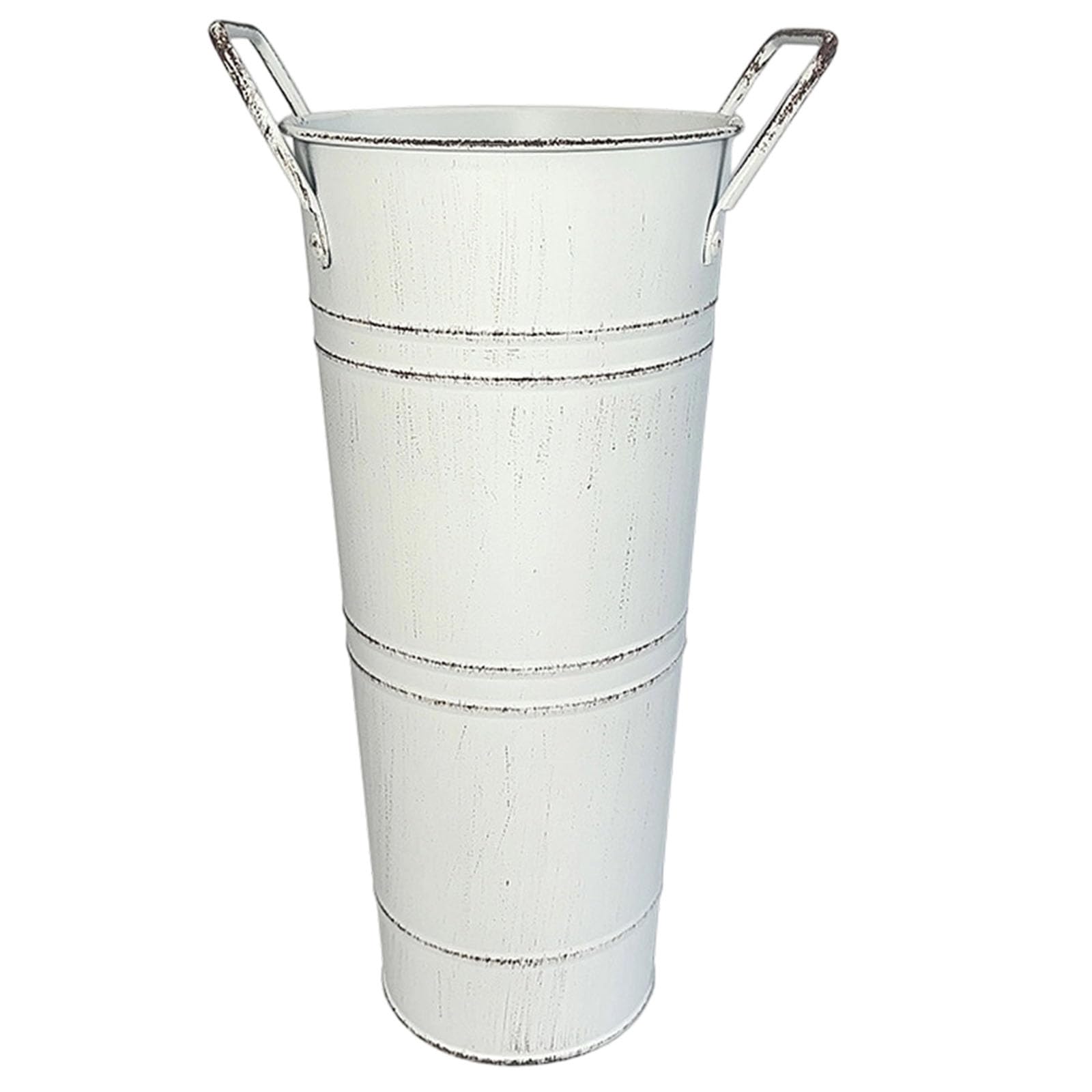 Farmhouse French Flower Bucket with Handle Metal Holder for Home Table Centerpieces Galvanized Metal Vases Galvanized Vases