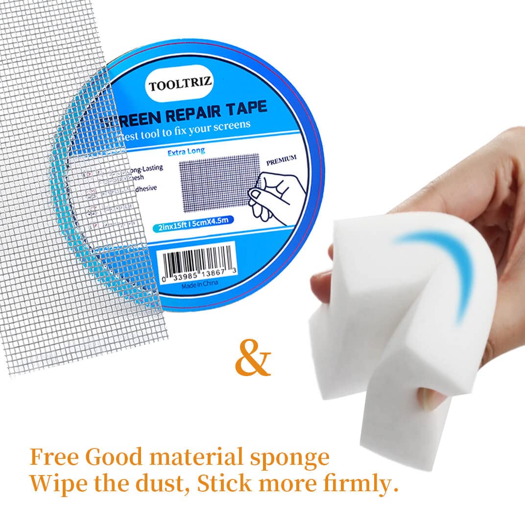 TOOLTRIZ Window Screen Repair Kit - 2“x 15ft Long Lasting Screen Door Patch Repair Kit, Fiberglass Mesh Covered Strong Adhesive Repair Tape for Window Screen Mesh and Screen Door Holes Tears — Amazon image 2