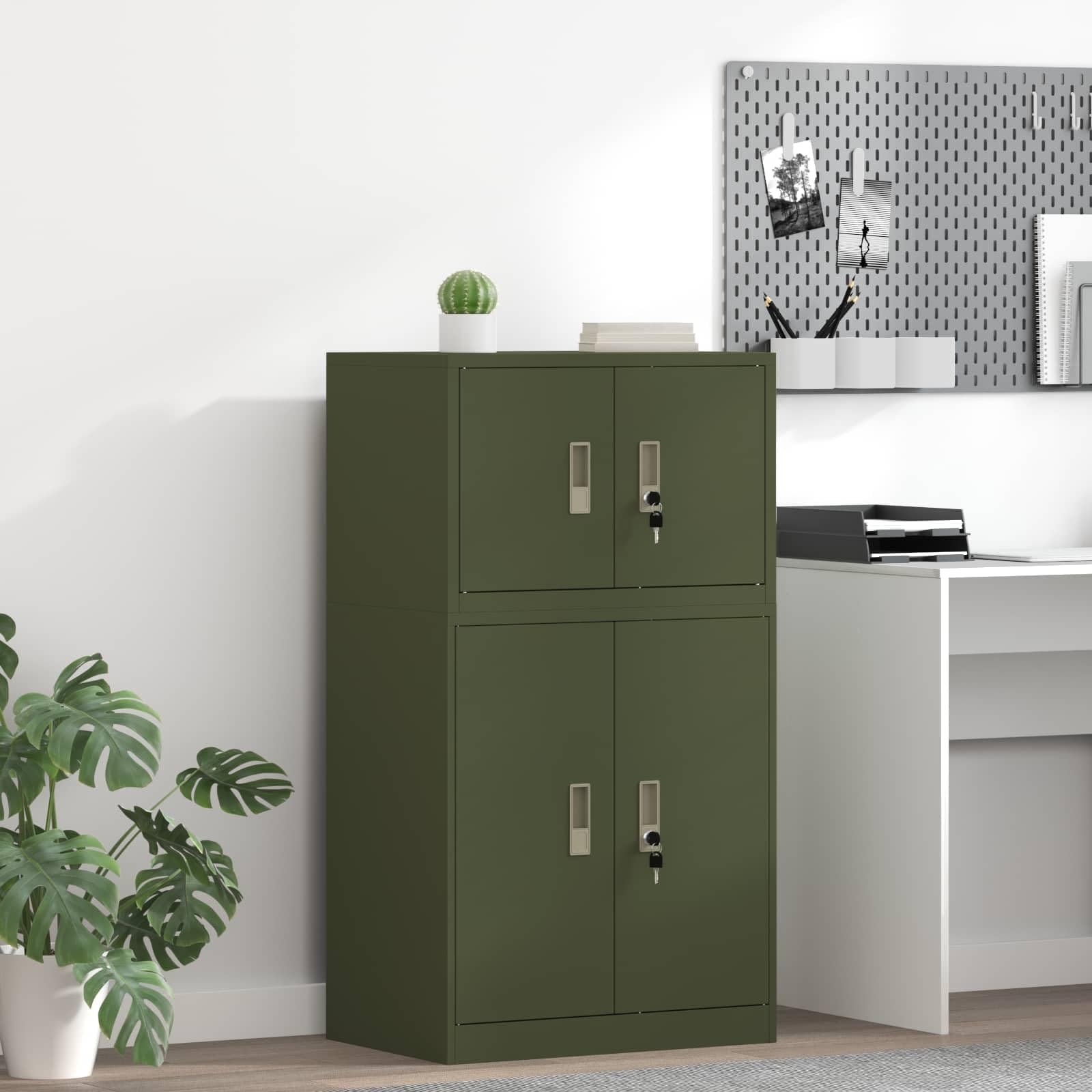 vidaXL Armoire de Rangement Vert Olive 60 x 40 x 40 cm Acier, Armoire de Bureau Moderne, en Acier rectangulaire, fermant à clé, Espace généreux, Meuble Industriel, Solution Robuste