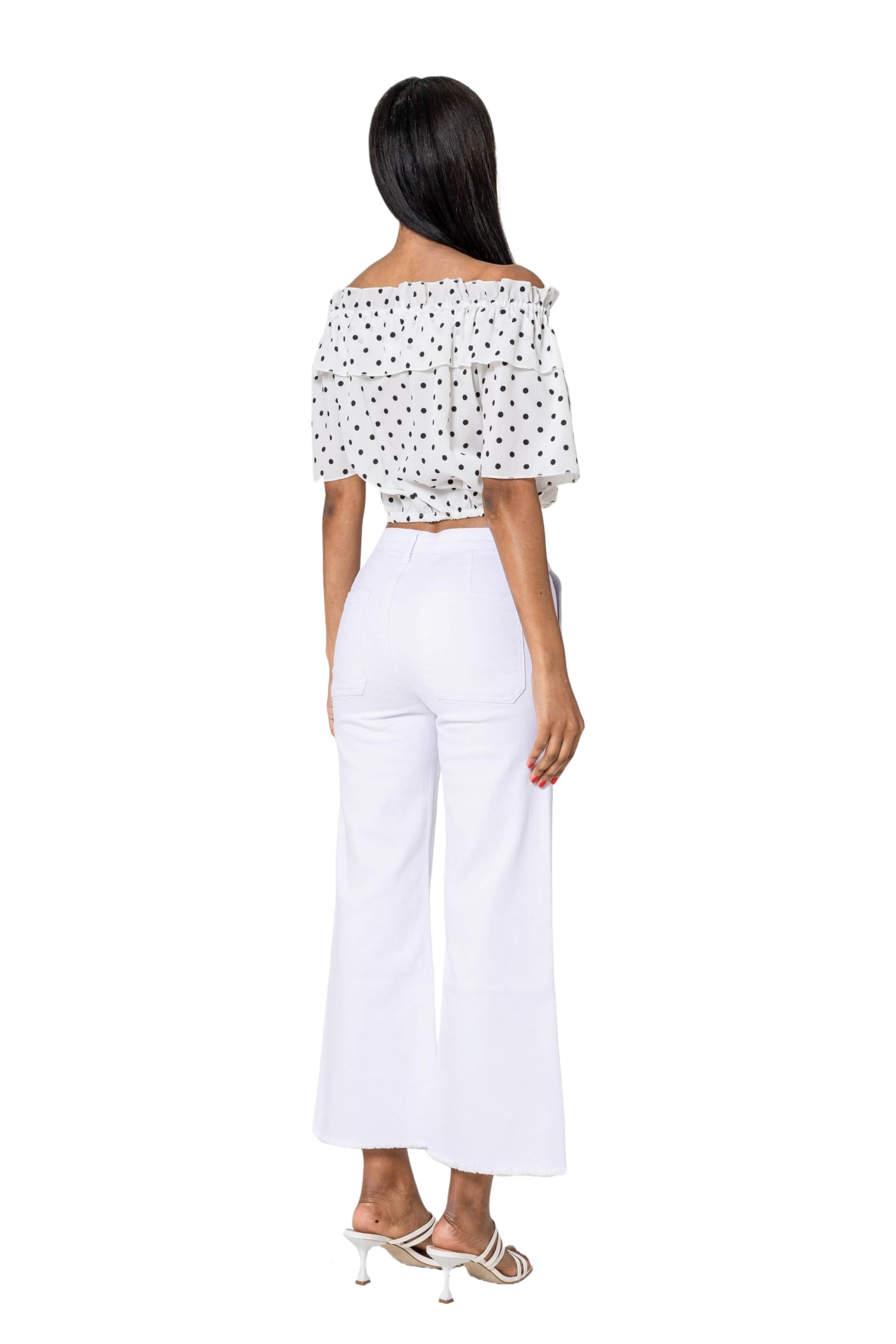 Nina Carter P512 Pantalones vaqueros acampanados para mujer, corte 7/8, cintura media, elásticos, dobladillo deshilachado, aspecto desgastado, pantalones acampanados con costuras decorativas y