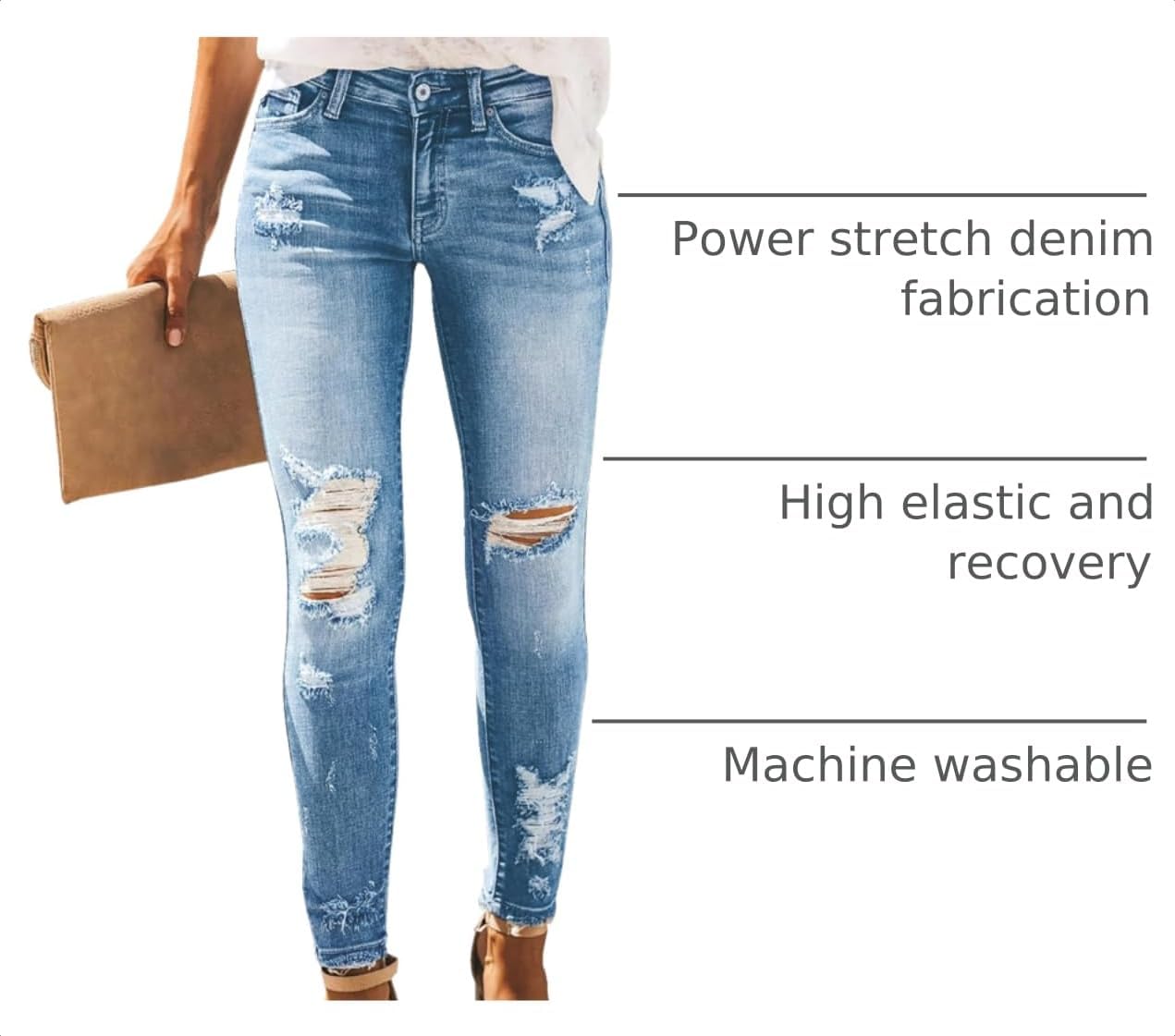 KUNMI Women's Skinny Ripped Trendy Jeans Distressed Stretchy Denim Pants image 4