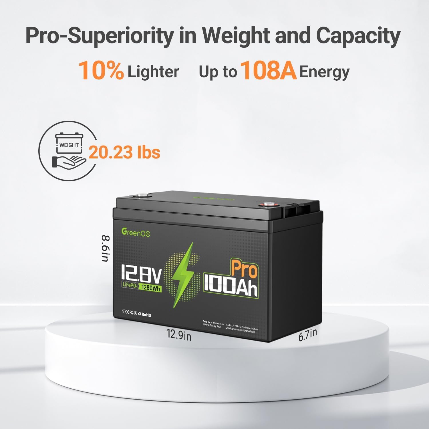 12V 100Ah LiFePO4 Battery, Group 31, 100A BMS, 15000 Deep Cycles, for Solar, RV, Marine (12v100ah)