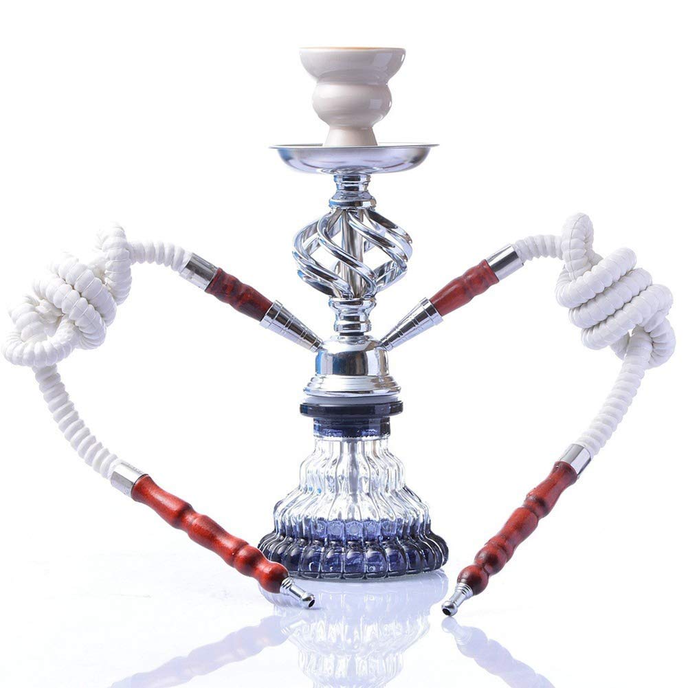 Shisha Shisha Set, Doble Tubo de Vidrio Shisha Negro Shisha Pipa con 2 Mangueras Traje de Fumador árabe Pipa de Agua Barra de cerámica Juego Completo para Bar Café