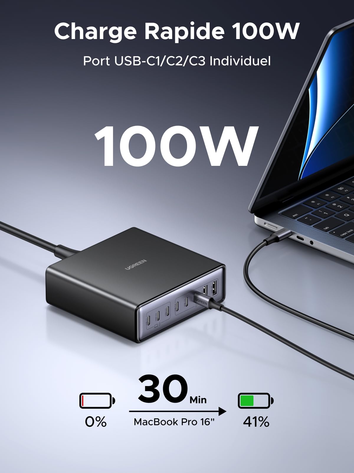 UGREEN Zapix 200W 8 Ports Chargeur USB C Rapide Station de Charge Bureau GaN Tech 100W Compatible avec iPhone 17 Pro Max Air 16 15 14 13 12 iPad MacBook Pro Air Neo M5 M4 M3 M2 M1 Galaxy S26 S25 S24