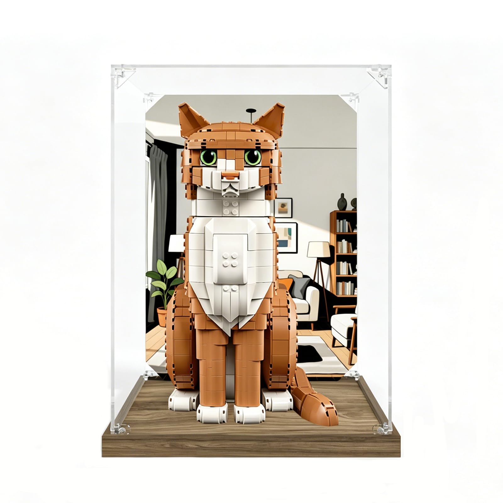Vitrina acrílica compatible con LEGO 21376 acabado madera premium