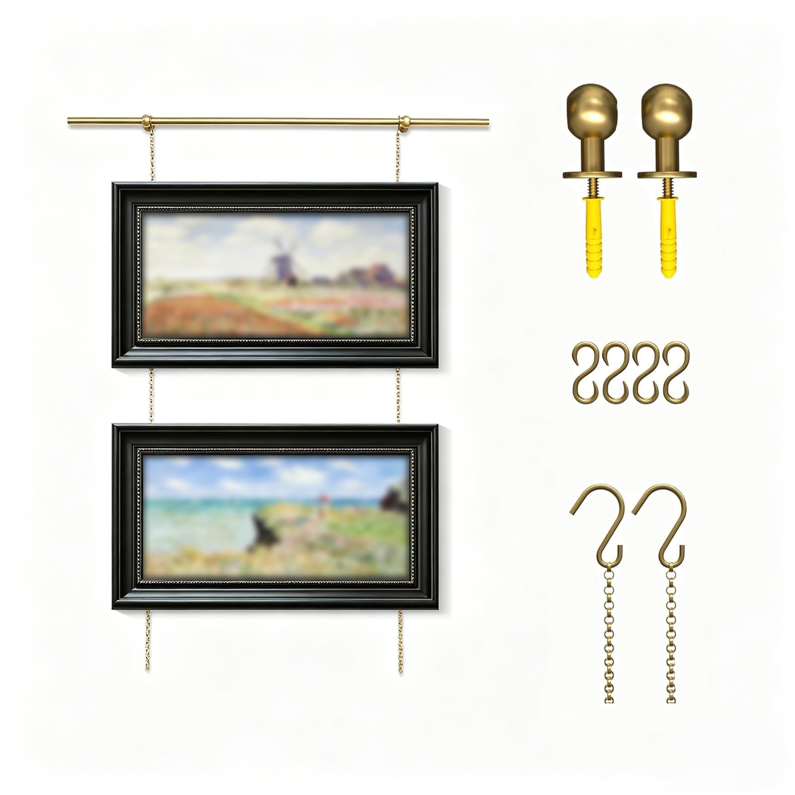 Bilderschienen Aufhängesystem, Style Gallery Art Display Kit mit Verstellbaren Ketten und Haken, Bilderaufhängeset for Heim und Museumsdekoration(60cm/23in)
