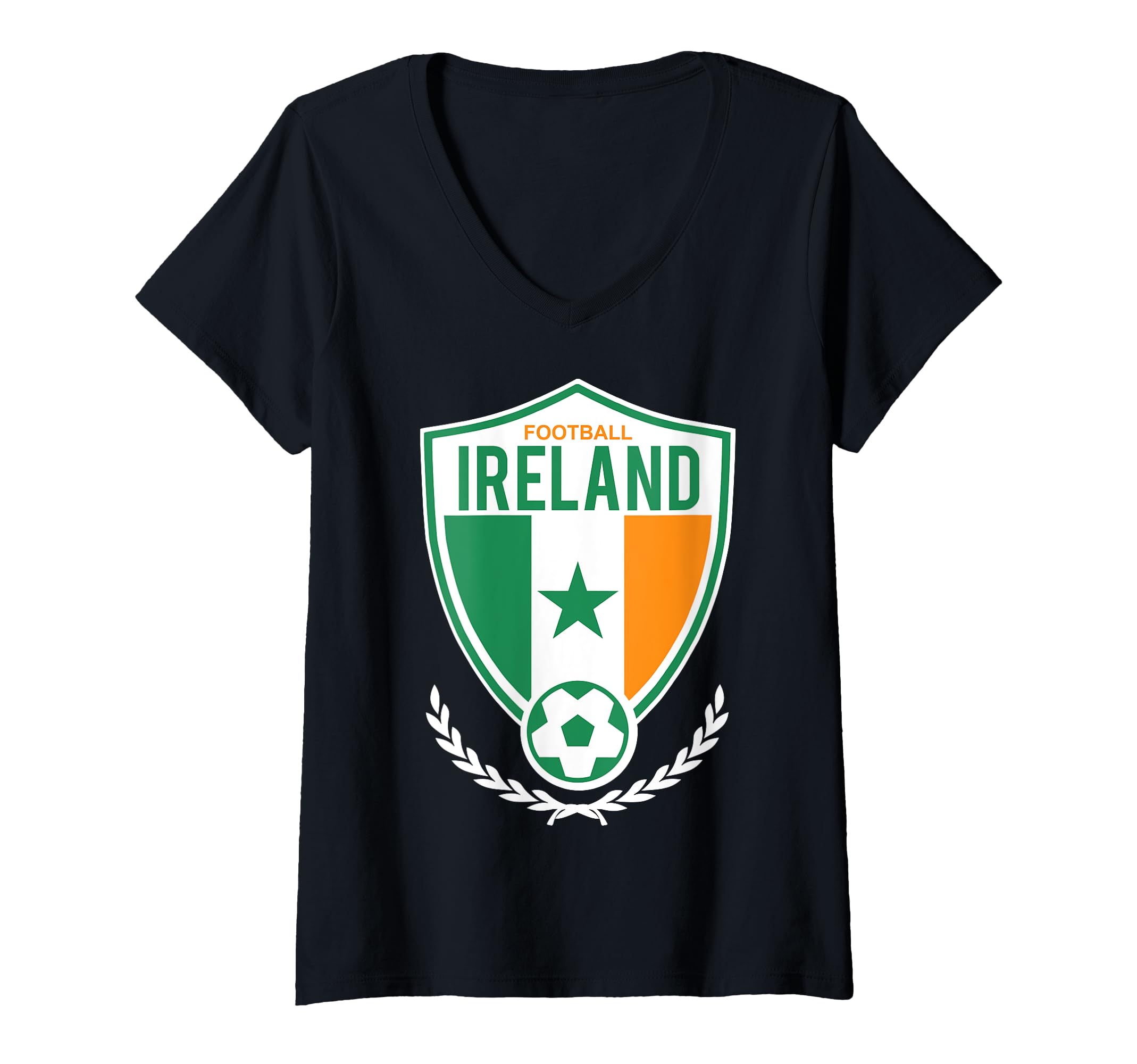 Womens Ireland Flag Football V-Neck T-Shirt, Black