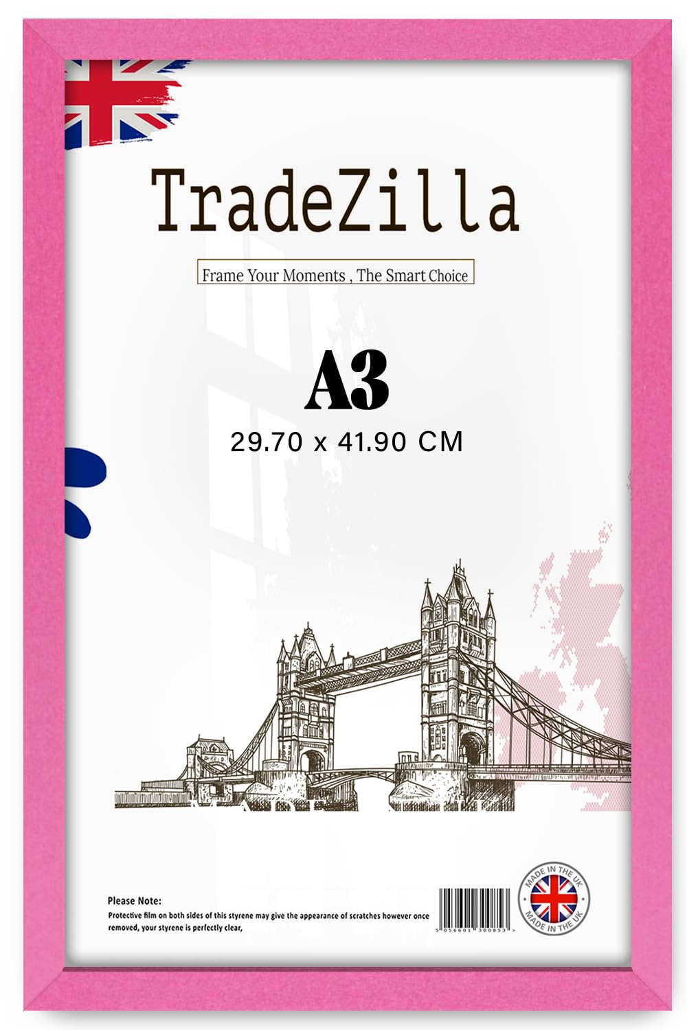 Tradezilla Pink Classic A3 Frame In Size (30 X 42Cm) - A3 Frame With Mdf Wood Clear Perspex – Home Décor Photo Frame Perfect For Gifting - A3 Poster Frames (A3, )
