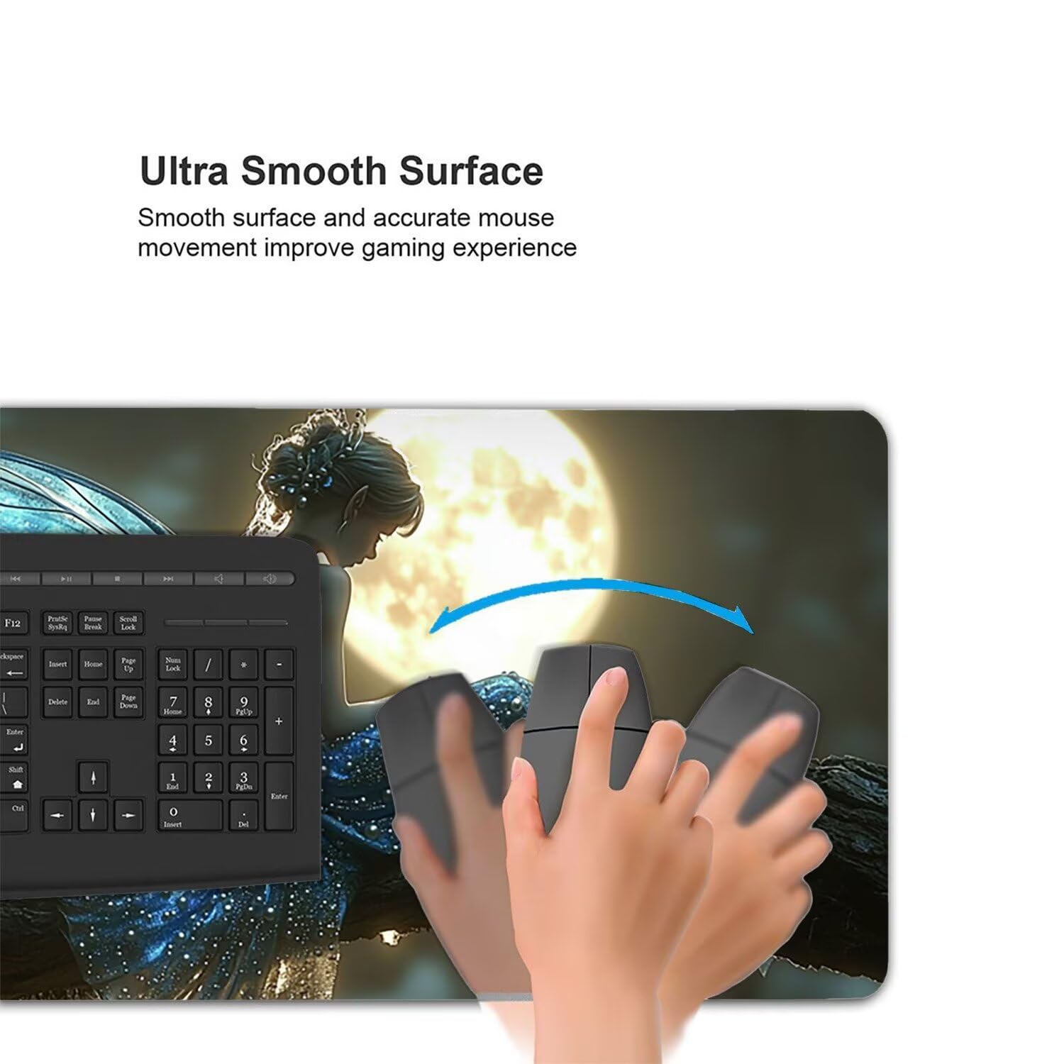 Podkładka pod mysz do gier XXL Mousepad 1000 x 500 mm, duża podkładka pod biurko z antypoślizgową gumową podstawą dla graczy, poprawia precyzję i szybkość (księżycowe elfy) X-977