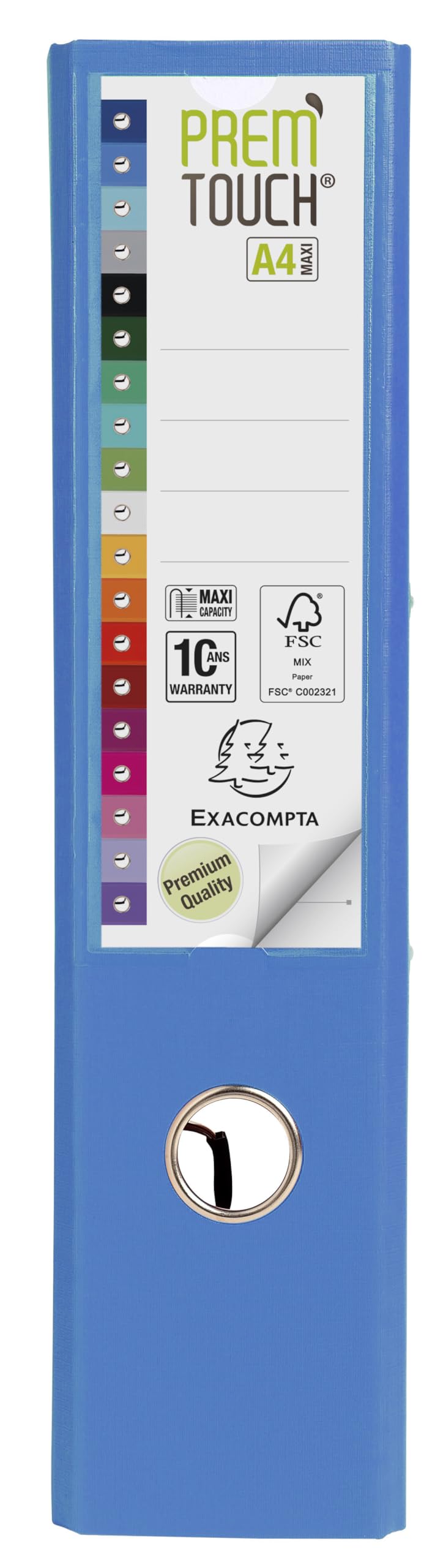 Exacompta - Réf. 53342E - Carton de 10 classeurs à levier A4 MAXI Prem'Touch - Dos 80 mm - Mécanique 80 mm - Dimensions extérieures : 32 x 30 x 8 cm - Format à classer A4 Maxi - Coloris : Bleu