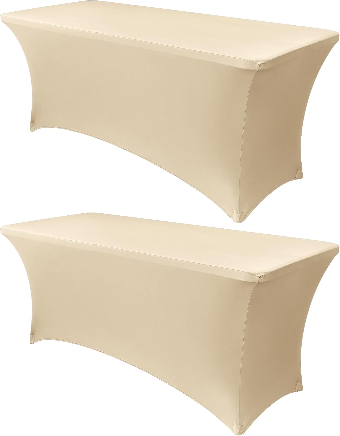 Obstal 6ft Stretch Spandex Table Cover for Standard Folding Tables - 2 Pack Universal Rectangular Fitted Tablecloth Protector for Wedding, Banquet and Party, 72L x 30W x 30H Inches, Champagne, 2pc Champagne 6 Ft | 2 Pack