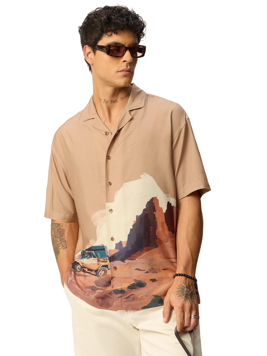 The Desert Men and Boys Short Sleeve Cuban Collar Graphic Printed Rayon Lightweight Easy to Style Everyday Office Wear Summer Ready Holiday Shirt-image-17