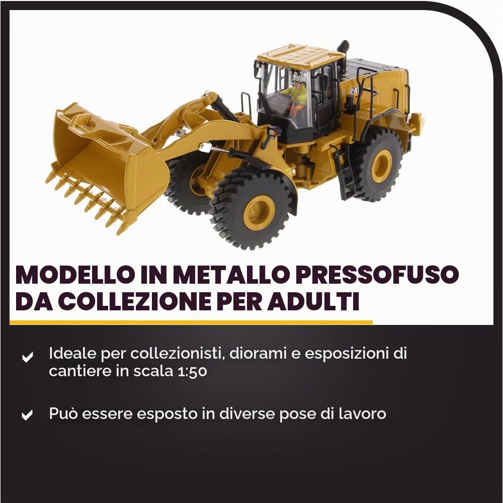 DM DIECAST MASTERS- Diecast Masters 85682-Pala gommata Caterpillar, Next Gen Cat 966GC, Scala 1:50, Circa 6,6 x 7,3 x 18,2 cm, da 14 Anni, Colore Yellow, 85682