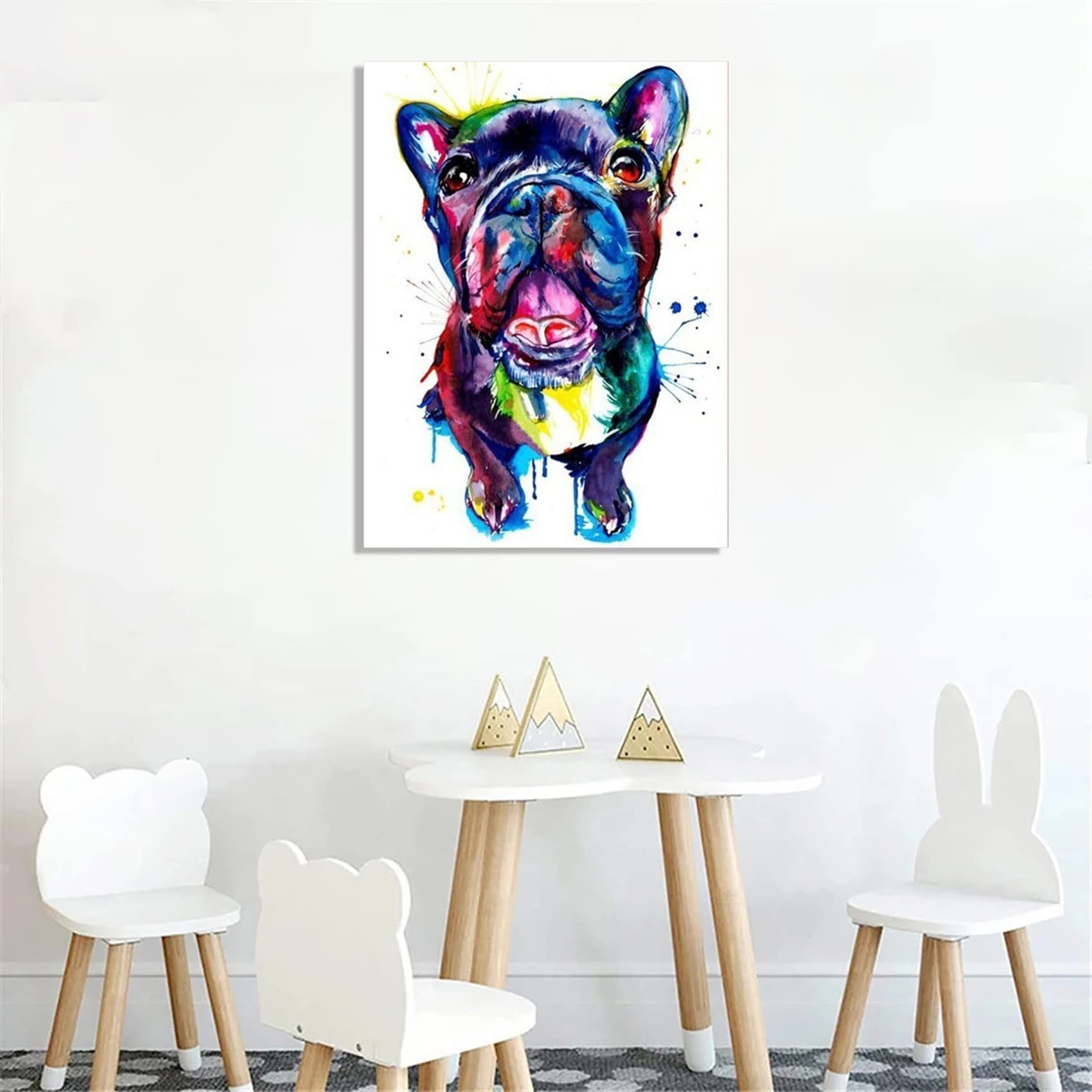 Amazon｜動物の絵画、カラフルな犬のアートパネル、壁の装飾、モダンな
