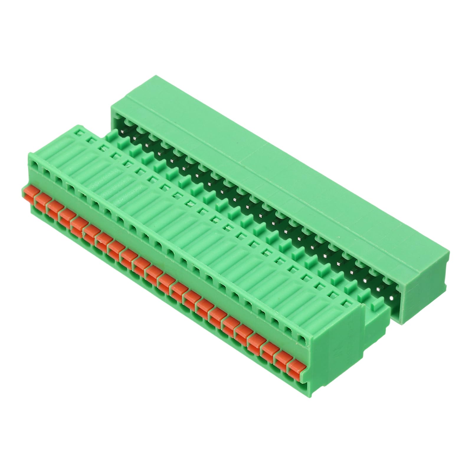 sourcing map 2.5mm/0.1" Pitch PCB Terminal Block Connector 22 Pin 90 Degree Pin Male Female Pluggable Quick PCB Wiring Terminals for 27-20AWG Cable Mechanical Equipment, Green