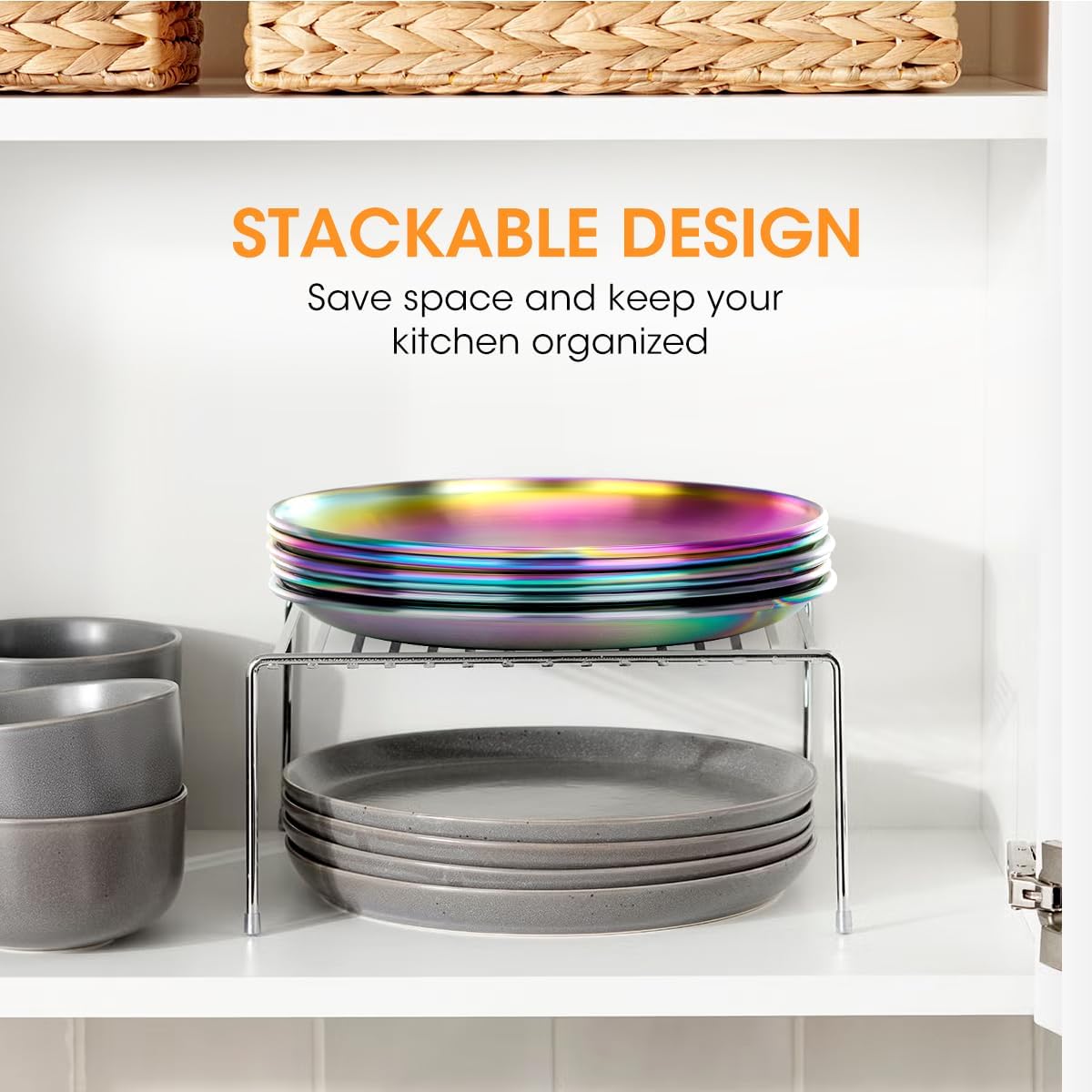 AIEVE Stainless Steel Kids Plates,6 Pack Round Toddler Plates,8 Inch Dinner Dishes for Baby, BPA Free, Dishwasher Safe - Image 6