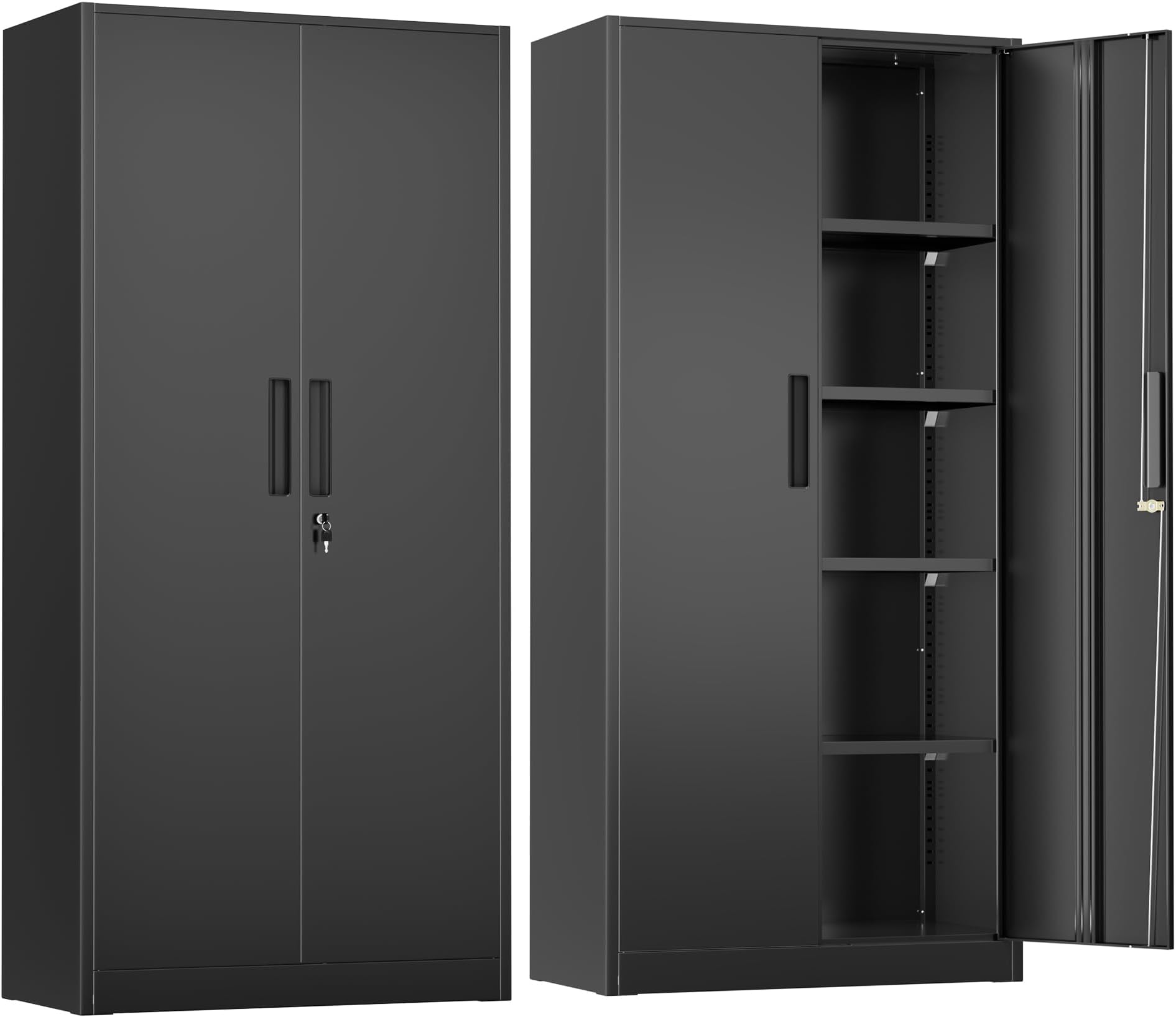 Metal Storage Cabinet, 72" Black Locking Storage Cabinets with Doors and 4 Shelves, Tall Tool Storage Cabinet for Garage, Steel Lockable File Cabinet Metal Locker for Home Office, Classroom