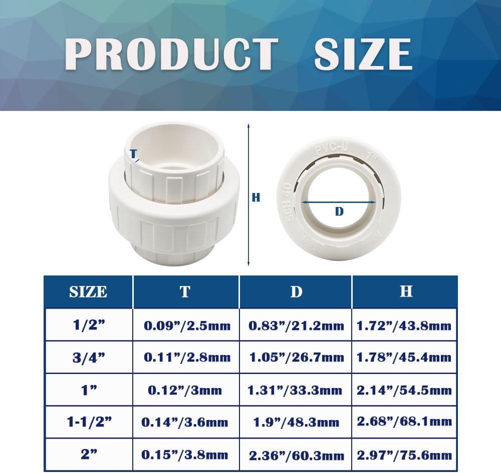 4PCS 1 Inch Slip PVC Union Coupling Pipe Fittings Socket to Socket 1" PVC Union Coupling Pipe Adapter Connector EPDM O-Ring SCH40 HE065-1