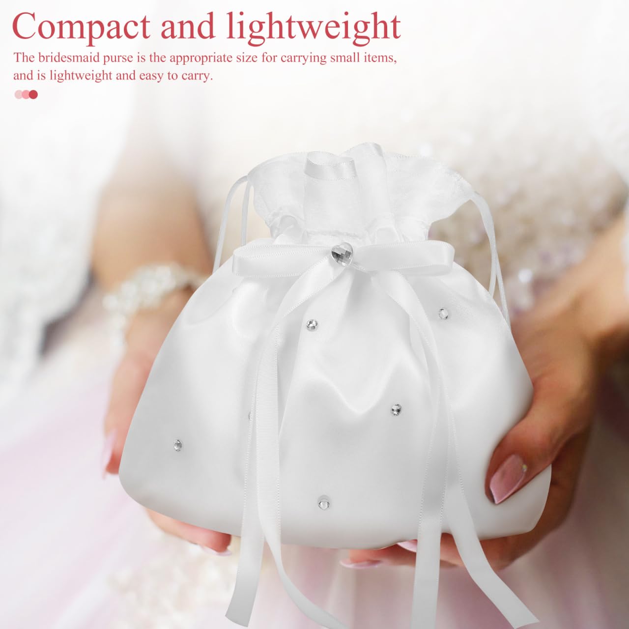 Veemoon Weiß Satin Brautbeutel, Braut Hochzeit Handtasche Brautbeutel Blumenmädchen Dolly Tasche Drawschnellzug Clutch Bag für Hochzeit Bankett Tanz Brautjungfern Accessoires 8,45X7,66X0,04 in