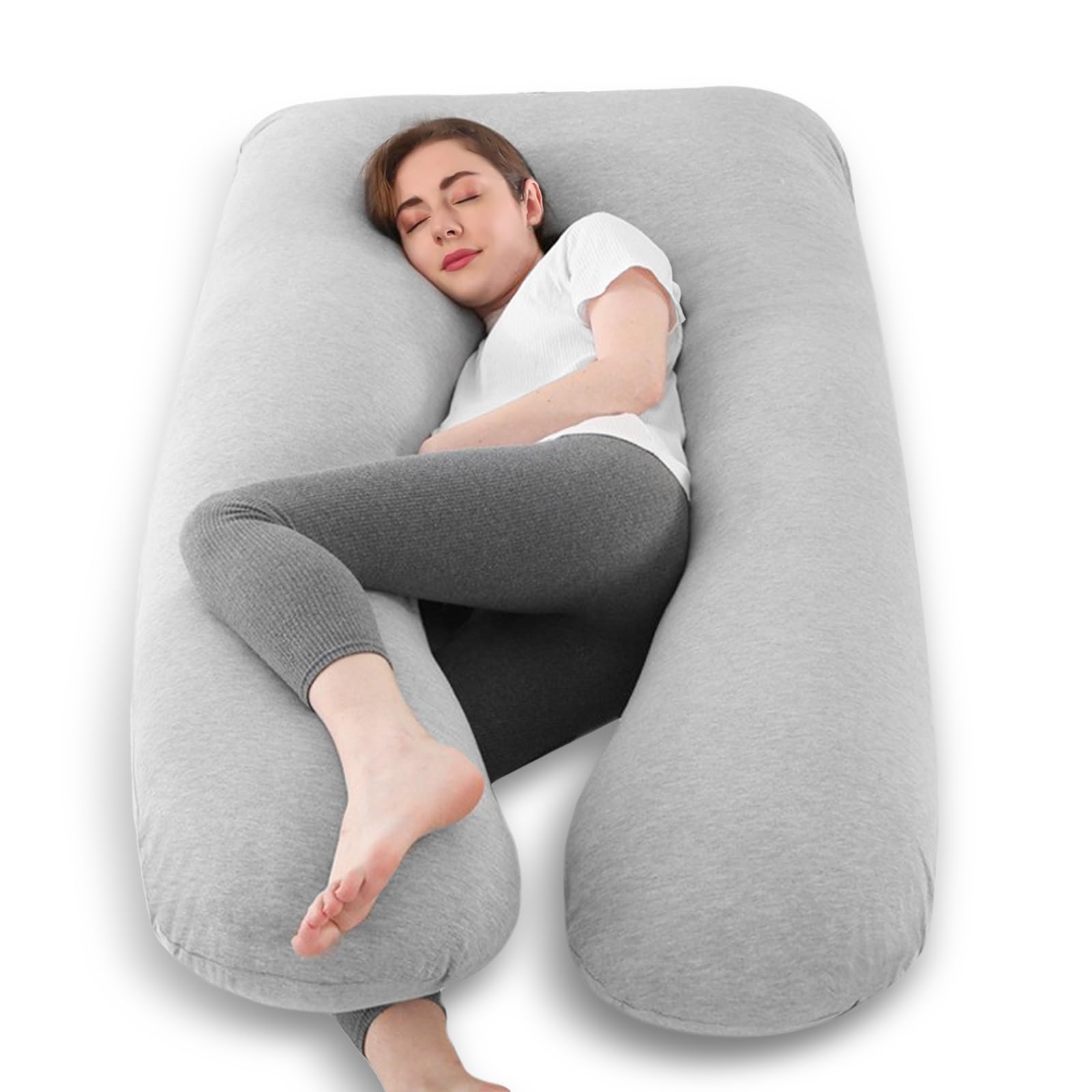 Avmvnvc Almohada Embarazada - Almohada de Embarazo - Almohada de Cuerpo Completo en Forma de U - Almohada de Maternidad con Funda de Almohada de Punto Extraíble y Lavable - 145x70 cm - Gris