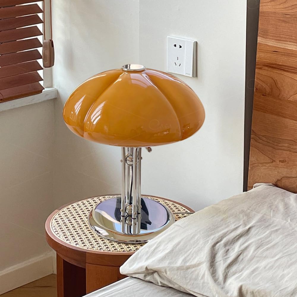 Lampe Persimmon Lampe de table kaki en verre orange pour chambres à coucher, salon, 3000K/4000K/6000K réglable, lampes esthétiques de 11,8 pouces pour chambre à coucher, lampe de chevet à base